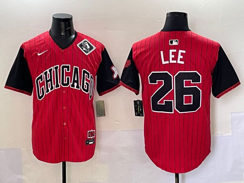 Men Chicago White Sox 26 Lee Red Stripe Joint Name Nike 2025 MLB Jersey style 9